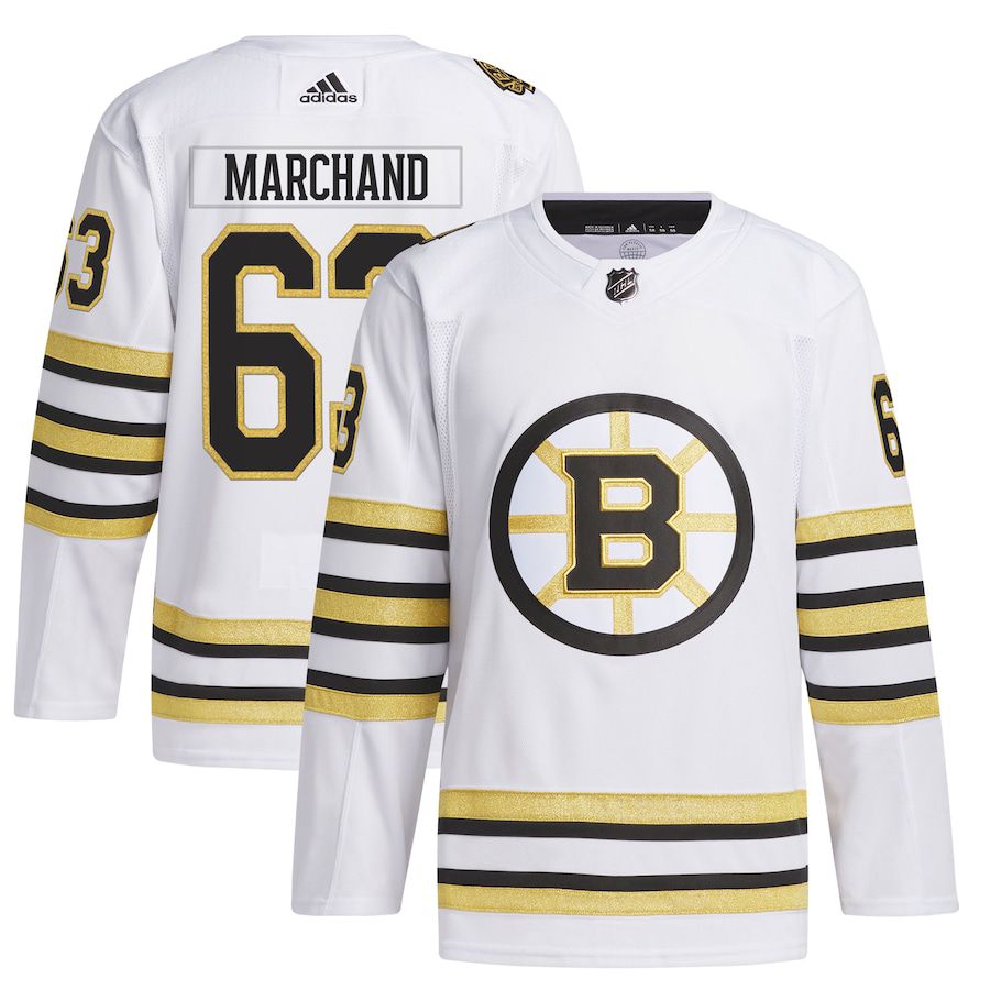 Men Boston Bruins #63 Brad Marchand adidas White Primegreen Authentic Pro Player NHL Jersey